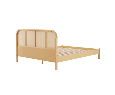 Lulu Bed Frame with Curved Rattan Bedhead - Double