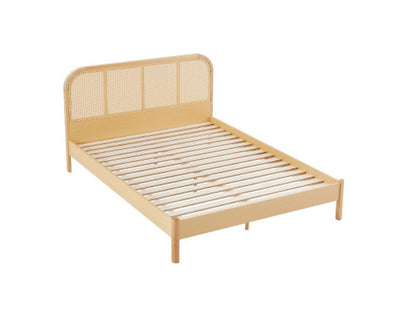 Lulu Bed Frame with Curved Rattan Bedhead - Double