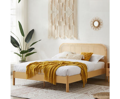 Lulu Bed Frame with Curved Rattan Bedhead - Double