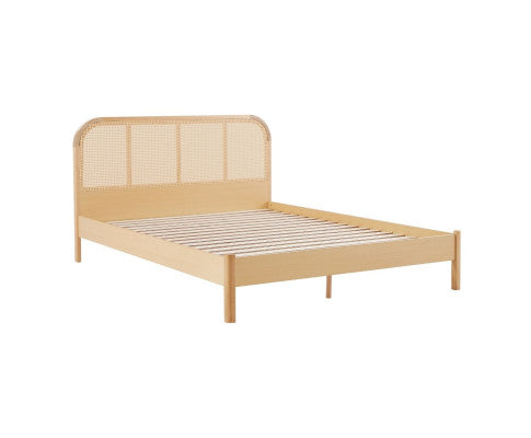 Lulu Bed Frame with Curved Rattan Bedhead - Double