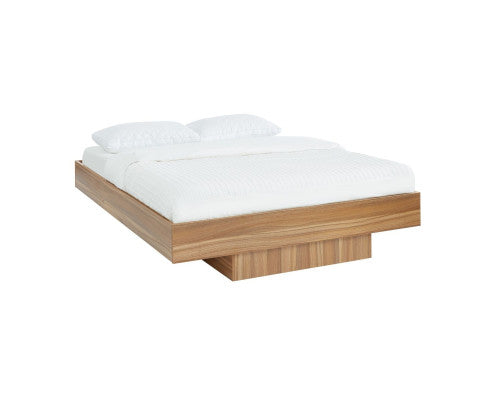 Walnut Oak Wood Floating Bed Base Double