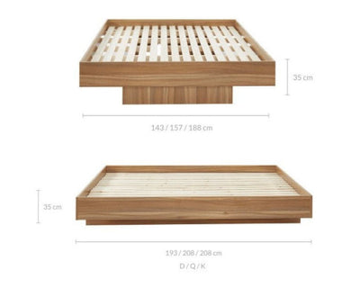 Walnut Oak Wood Floating Bed Base Double