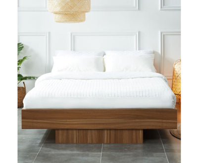 Walnut Oak Wood Floating Bed Base Queen