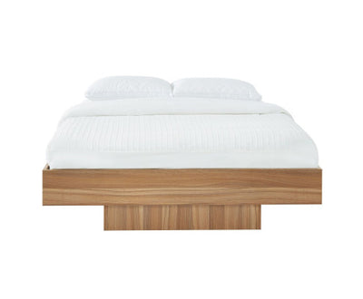 Walnut Oak Wood Floating Bed Base Queen