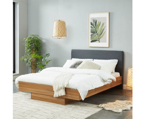 Walnut Oak Wood Floating Bed Frame King