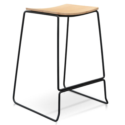 Bar Stool With Natural Timber Seat - Black Frame