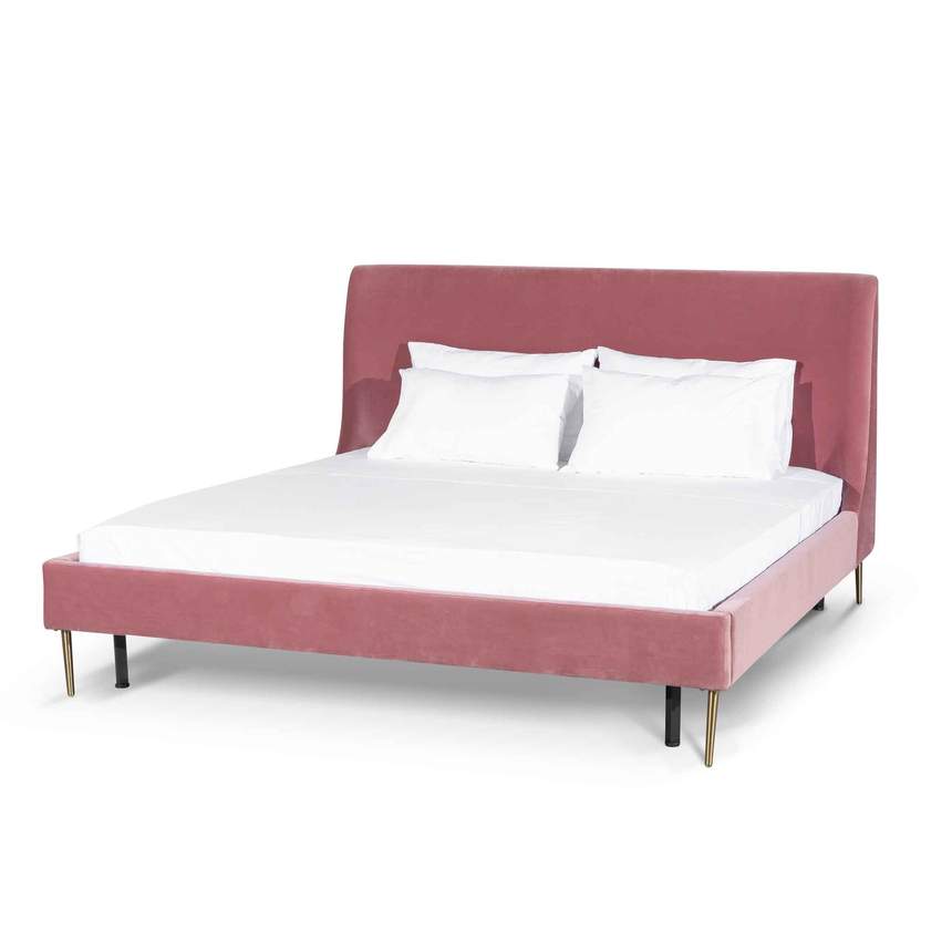 Queen Bed Frame - Blush Peach Velvet