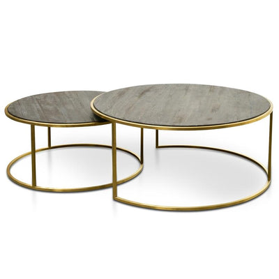 Nest 76cm-96cm Round Coffee Table - Natural - Golden Base