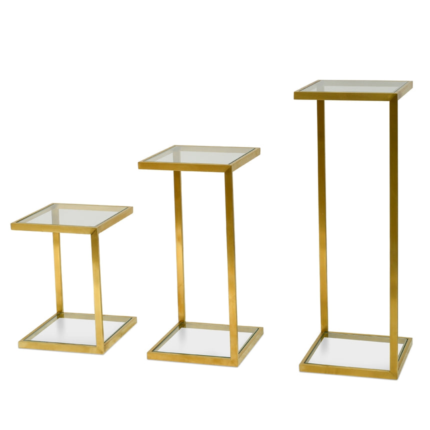 Set of 3 Glass Side Table - Gold Base