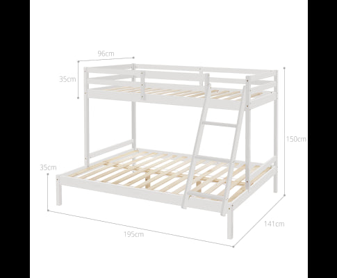 Solid Timber Triple Bunk Bed Single over Double White